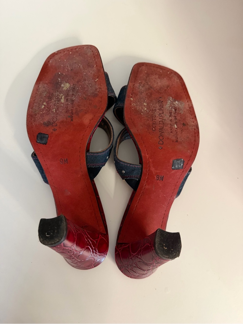 Donald J. Pliner | Red Croc-Embossed Denim Stud Mid-Heels - Picture 10 of 13